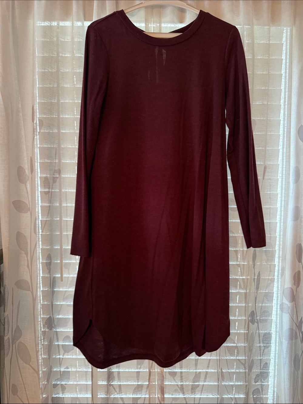 LOFT Burgundy Long Sleeve Midi Shift Dress